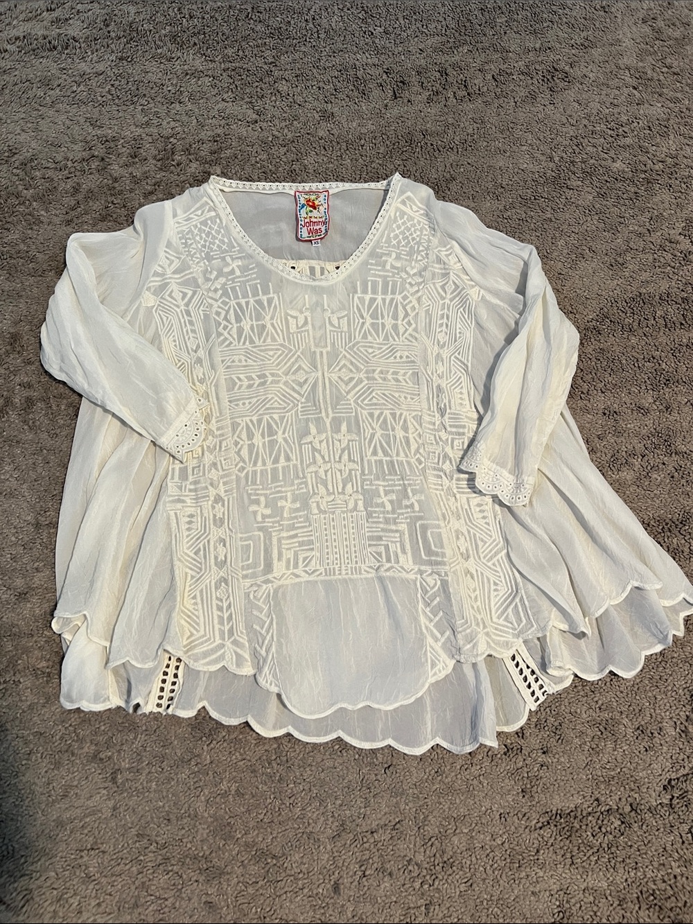 Johnny Was White Embroidered Boho